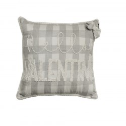 Valentine-themed multi-textured grey and white Cotton Fabric Small Cushion