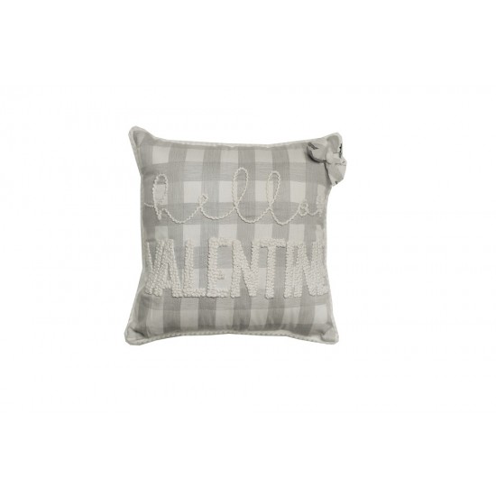 Valentine-themed multi-textured grey and white Cotton Fabric Small Cushion