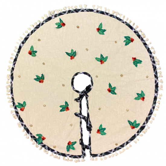 Christmas-Themed Embroidered Patch And Bells Work Tree Skirts