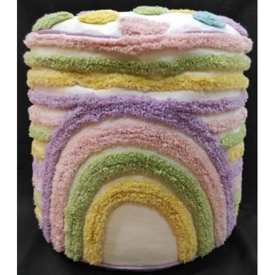 Multicolor circular tufted poufs